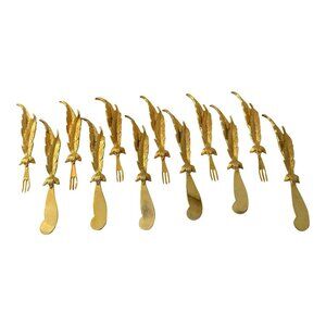 Mid-Century 24k Plated Appetizer Forks & Spreaders - S/12